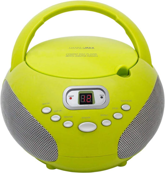 HANNLOMAX HX-319CD Portable CD Boombox, AM/FM Radio, LED Display, Aux-in Jack, AC/DC Dual Power Source. (Green) - PuriLite