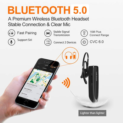 Bluetooth Earpiece Wireless Bluetooth Headset Handsfree 1440 Hours Standby Time with Noise Cancelling in-Ear Earbuds for Business/Office/Driving, Compatible iPhone/Android/Samsung Cellphone(Black)