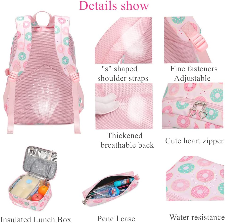 3Pcs Daisy Prints Backpack for Girls Bookbag set Primary School Daypack Elementary Students Knapsack with Lunch Box