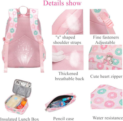 3Pcs Daisy Prints Backpack for Girls Bookbag set Primary School Daypack Elementary Students Knapsack with Lunch Box