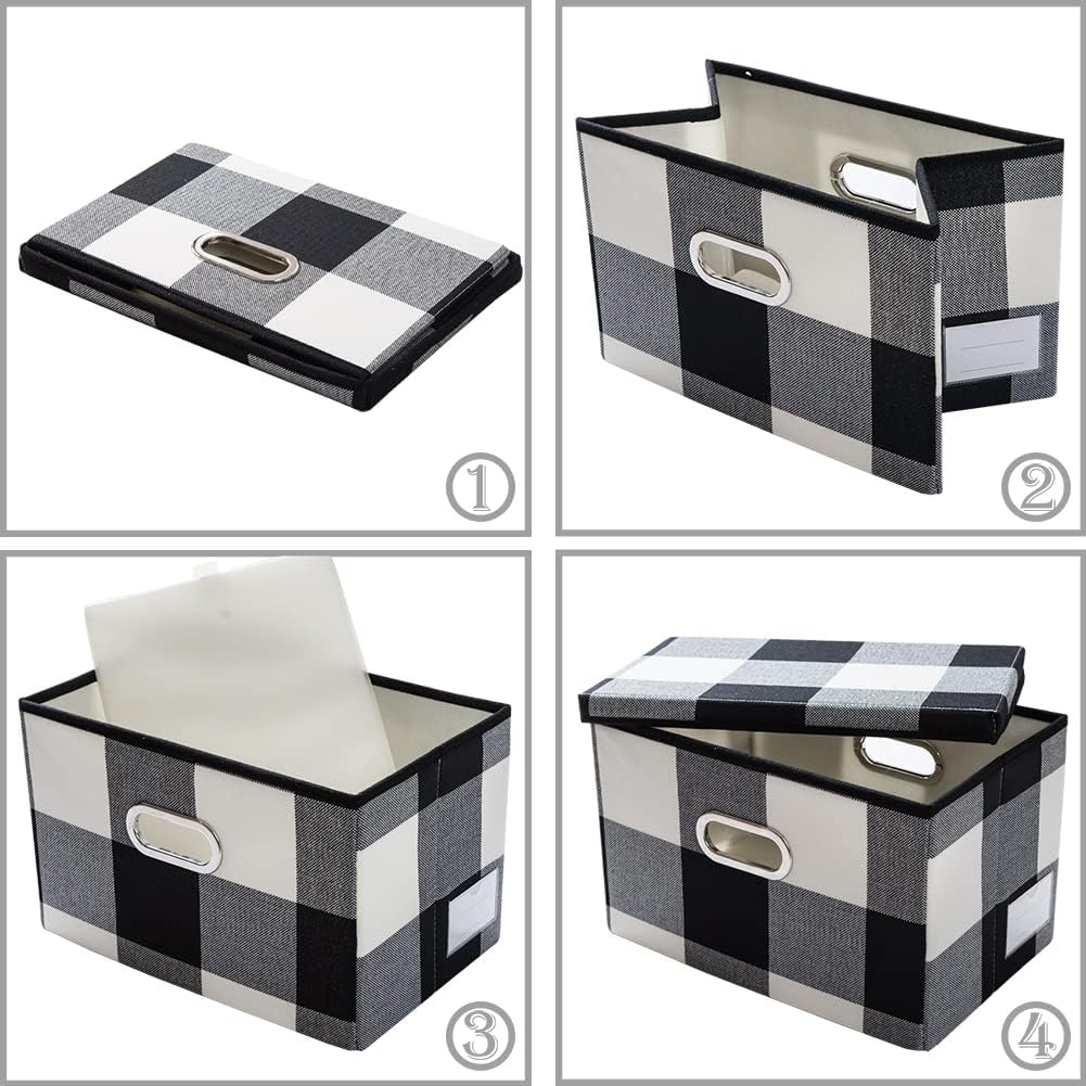 PRANDOM Large Foldable Storage Bin with Lid [1-Pack] Linen Fabric Decorative Storage Box Organizer Containers Basket Cube with Handles Divider for Bedroom Closet Office Living Room (17.7x11.8x11.8")