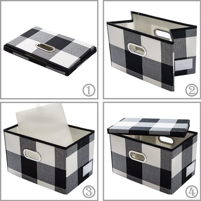 PRANDOM Large Foldable Storage Bin with Lid [1-Pack] Linen Fabric Decorative Storage Box Organizer Containers Basket Cube with Handles Divider for Bedroom Closet Office Living Room (17.7x11.8x11.8")