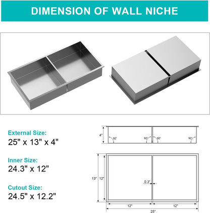 MENATT No Tile Shower Niche, Stainless Steel Wall Niche 13"X19"(Inner Size 12"X18"), Two-Tier Bathroom Shelf, NO Tile Needed Recessed Niche Shower for Bathroom Storage, Black