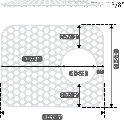 BEHOK 2 Pack Silicone Sink Protector for Kitchen Sink Bathroom Sink 13.58"x 11.6" Sink Mat, Non-Slip and Durable Silicone Sink Grid, Rear Drain (Gray)