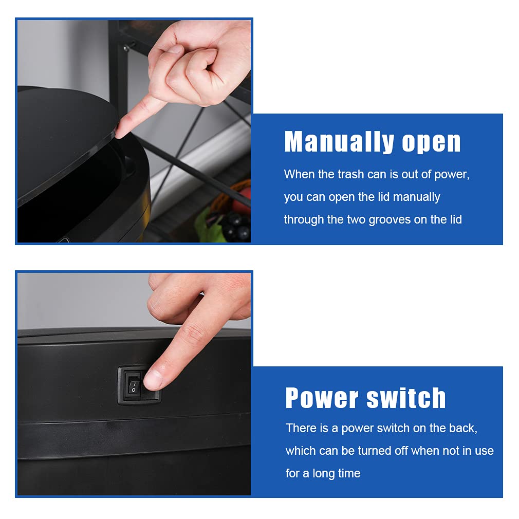13 Gallon 50 Liter Garbage Can Kitchen Trash Can with Lid Automatic Sensor Touch Free Stainless Steel Waste Bin for Bathroom Bedroom Home Office,Black