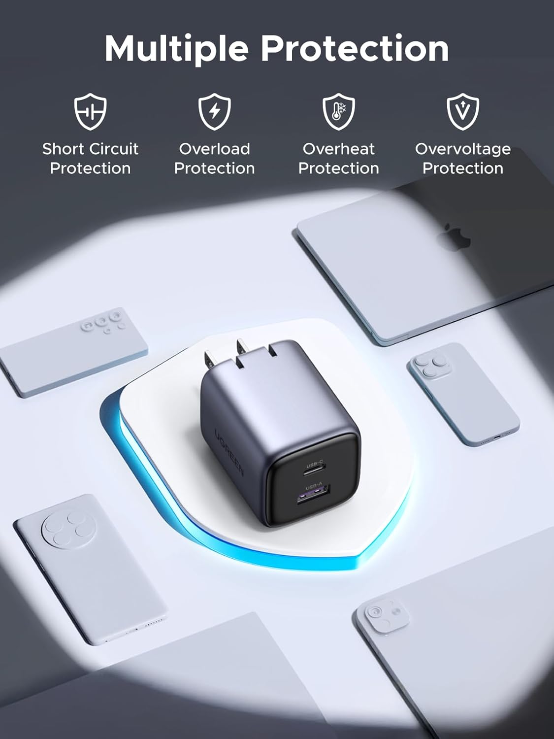 UGREEN 35W USB C Charger Block, Nexode 2Ports GaN Foldable USB and Type C PPS Compact Fast Wall Plug for iPhone 16 Pro Max 15 14, Pixel 8 7pro, Galaxy S25 Ultra S23 Note 20, iPad, MacBook Air