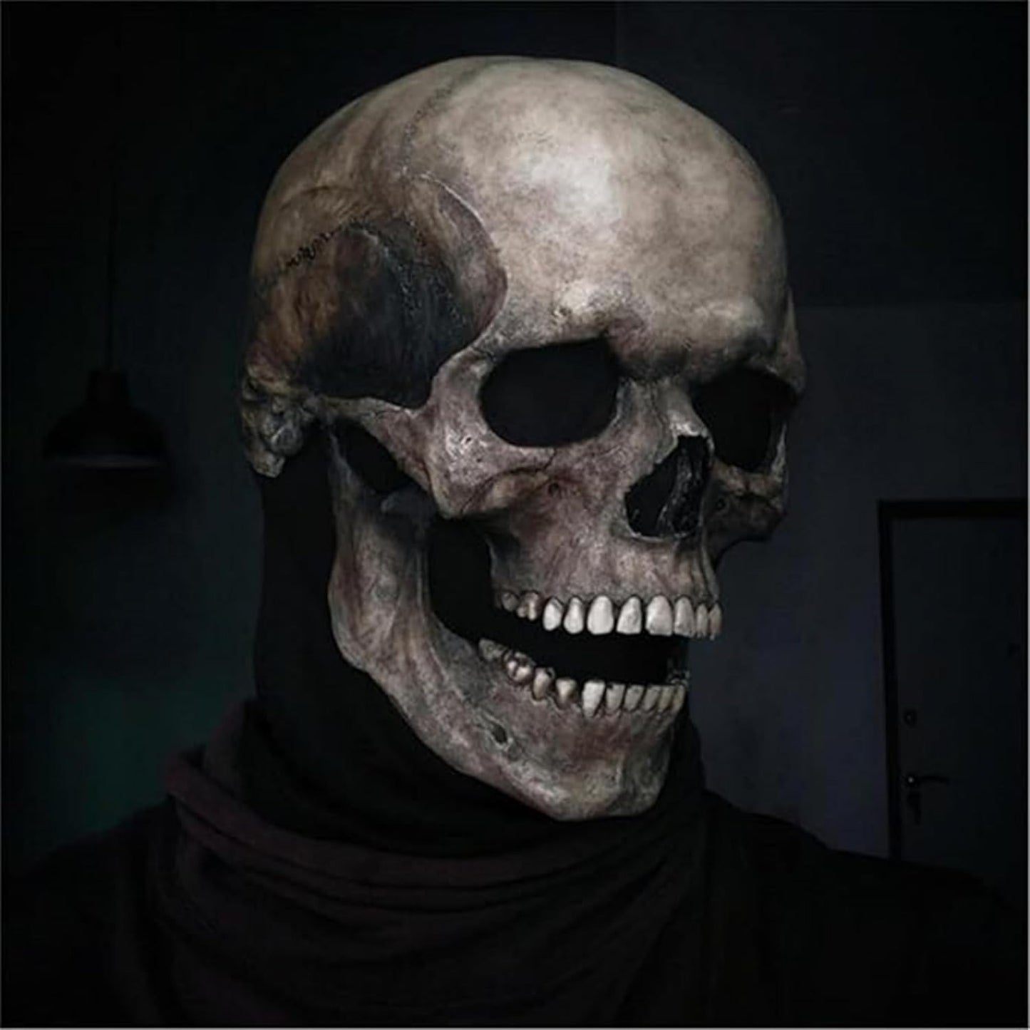 Skull Mask Moving Jaw,Realistic Halloween Mask for Men,Scary Skeleton Grim Reaper Mask,Halloween Creepy Adult Skull Face Mask