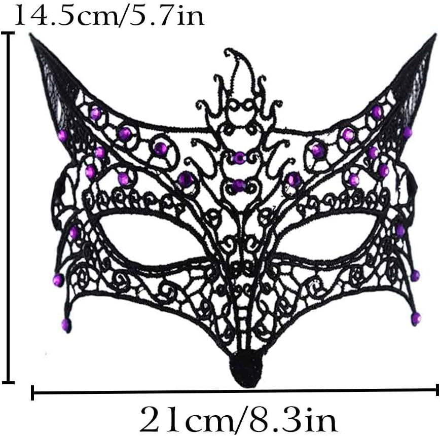 Obmyec Masquerade Lace Mask for Women Fox Eye Masks Black Face Mask for Party Halloween Cosplay