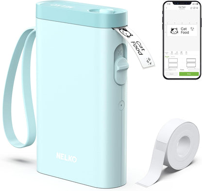 Nelko Label Maker Machine with Tape, P21 Portable Bluetooth Label Printer, Wireless Built-in Cutter Sticker Maker Mini Label Makers with Multiple Templates for School Organizing Office Home, White