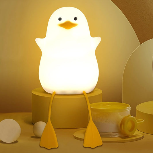 Cute Night Light for Kids, Duck Soft Silicone LED Touch Toddler Lamp with Timer, USB Rechargeable Dim Feeding Nightlight, Desk Bedside Bedroom Decor Birthday Gifts for Baby Children Women