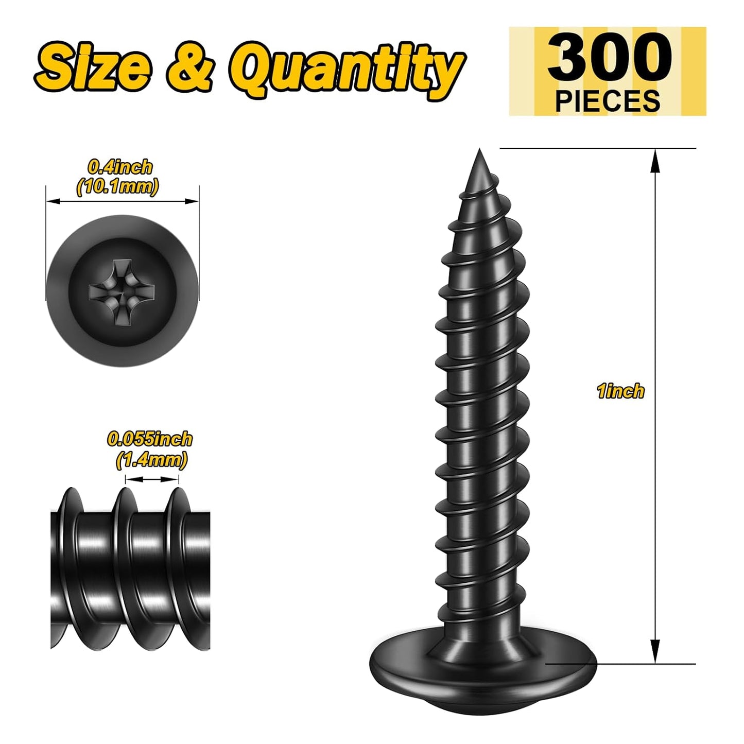 150Pcs #8 × 2" Black Screws for Wood, Phillips Truss Head Wood Screws, Quick Metal Self Tapping, Zinc Plated Steel, Truss Head Screws by Mywish