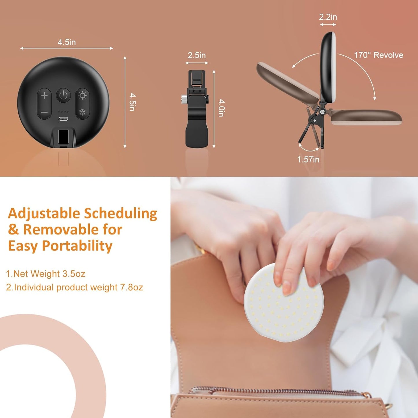 Anautin 60 LED Ring Light, Rechargeable Selfie Light with Front & Back Clip, 2500-6500K Portable Phone Light, Adjustable 3 Light Modes for iPhone, iPad, Tablet, Laptop, CRI97+, 90 Grams (White)
