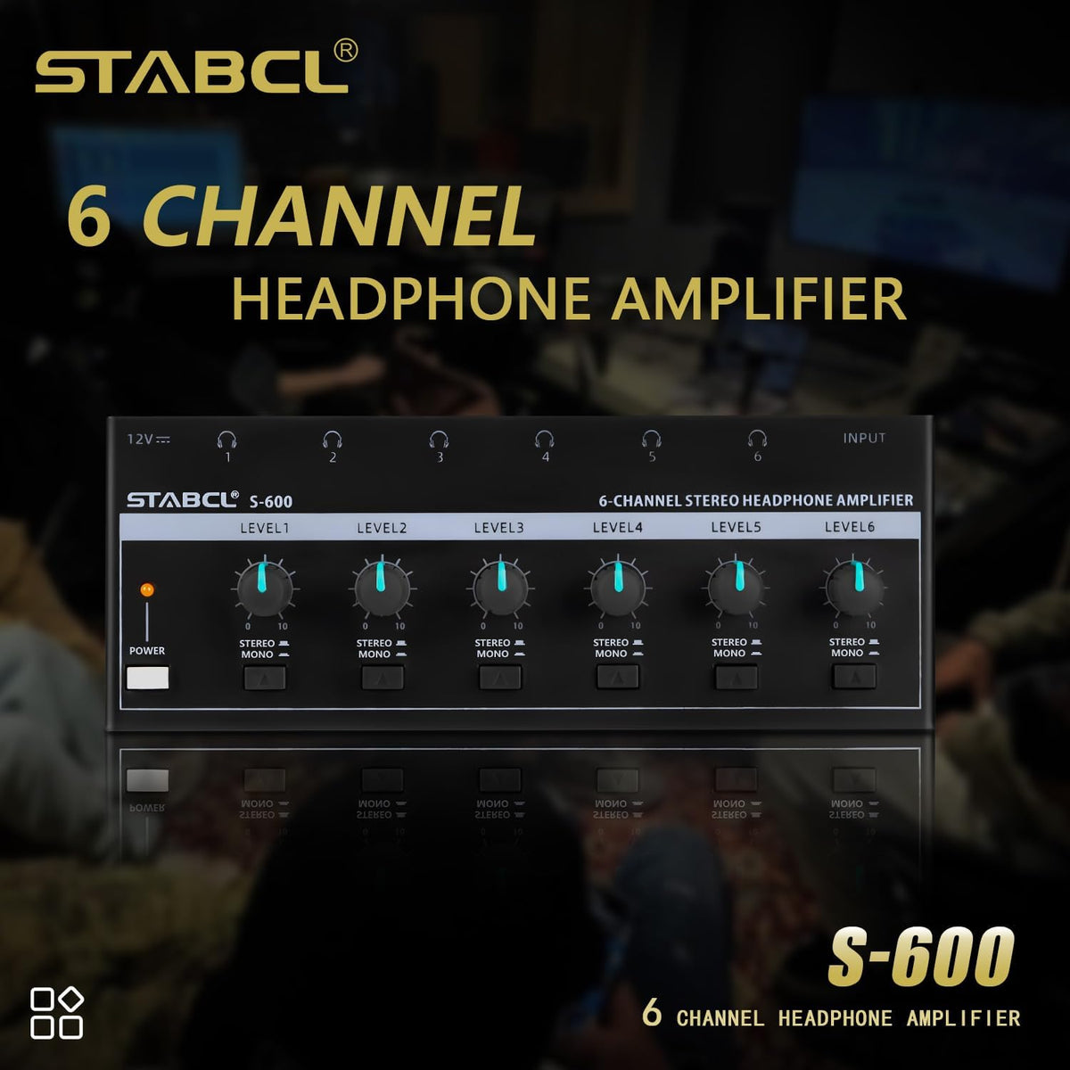 Headphone Amplifier 6 Channel, Stereo Headphone Amp with 3.5mm&6.35mm Input and Output, Metal Portable Studio Headphone Amp Splitter, Headphone Mixer with Mono and Stereo for Recording Studios