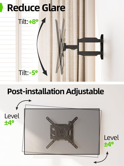 USX MOUNT Full Motion TV Wall Mount for 26-60 Inch TV up to 77 Lbs, 19.44 Inch Long Arm TV Wall Bracket, Sinlge Stud Articulating TV Mount, Smooth Swivel and Extension, Max VESA 400x400 mm