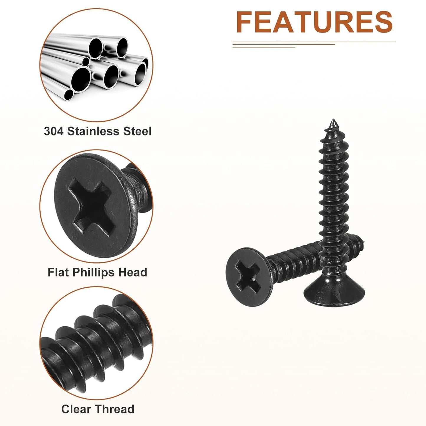DTGN 100Pcs #6x1/2 Flat Head Wood Screws, 304 Stainless Steel Phillips Self Tapping Screws - Good for Woodworking, Furniture - Silver