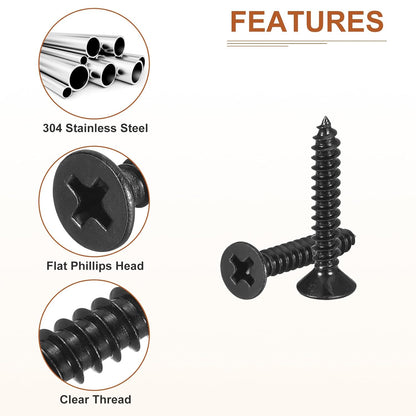 DTGN 100Pcs #6x1/2 Flat Head Wood Screws, 304 Stainless Steel Phillips Self Tapping Screws - Good for Woodworking, Furniture - Silver