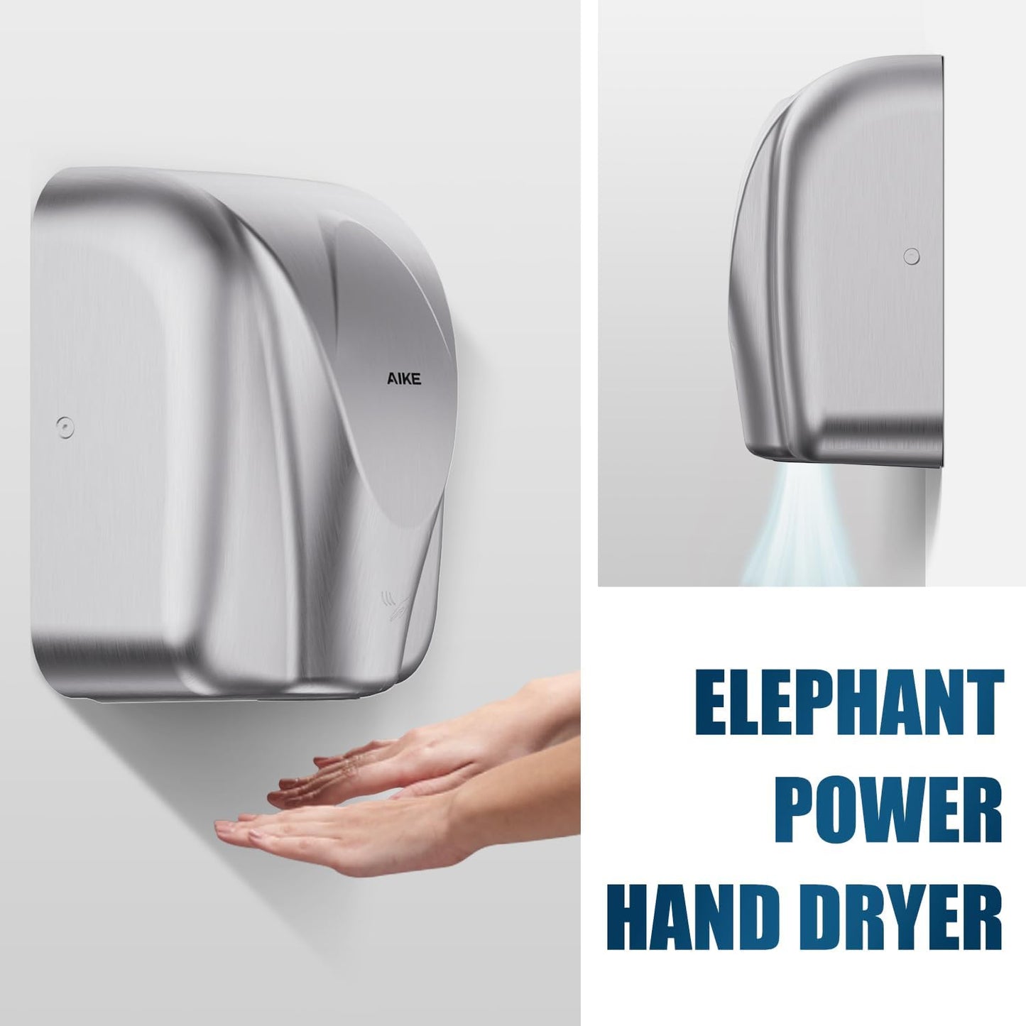 AIKE Elephant Power Commercial Hand Dryer High Speed Auto Warm Wind, Matte Black Thermoset Cover AC110V-130V Model AK2812