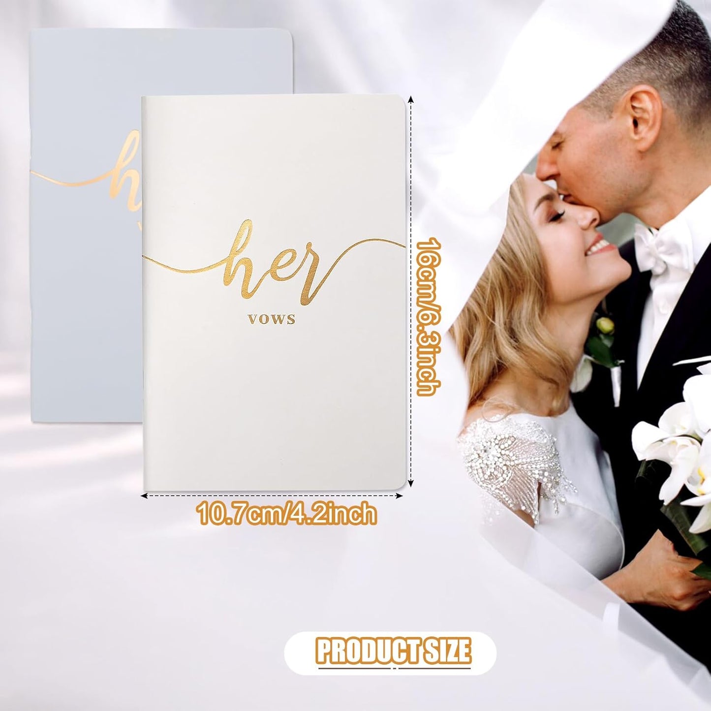 Vekola Vow Books for Wedding His and Hers Elegant Gold Foil Set of 2 Wedding Notebook with 28 Pages (Navy Blue+White)