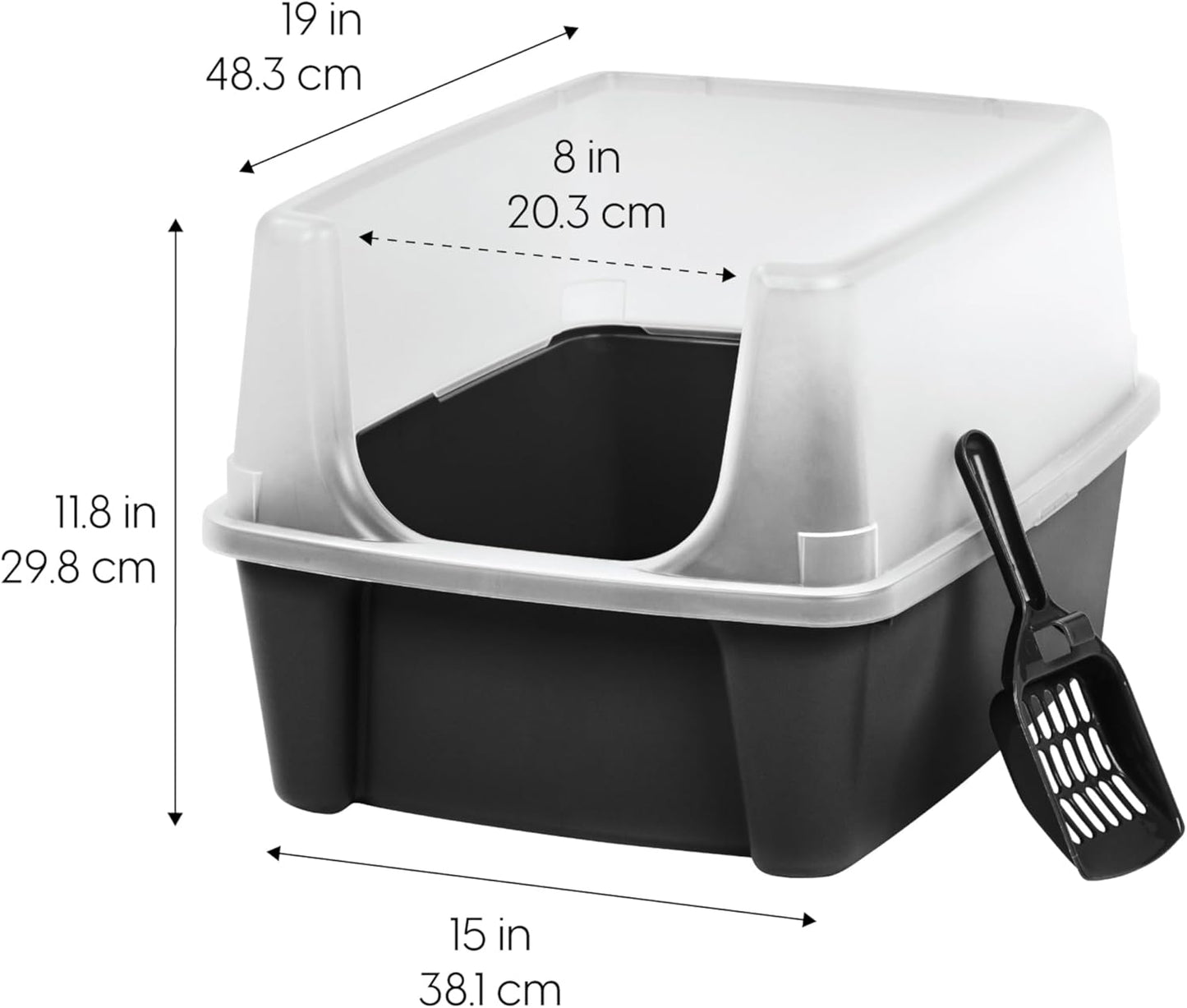 IRIS USA Top Entry Cat Litter Box with Scoop - Large - Stylish Enclosed Round Oval Kitty Dog Proof Box, Litiere Pour Chat Bac - White/Beige