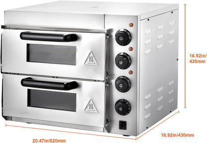 Commercial Countertop Pizza Oven, 14-Inch Dual-Layer Design, Stainless Steel Electric Pizza Maker with Stone and Handle, Versatile Indoor Baking Appliance for Home and Restaurant Use