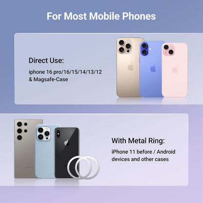 UGREEN Magsafe Phone Mount for Car 360° Rotation Magnetic Phone Holder Dashboard Cell Phone Holder Compatible for iPhone 16 15 14 13 12 Series and MagSafe Case