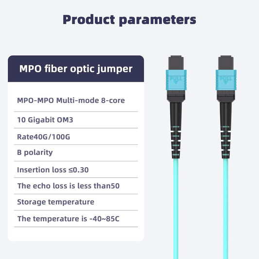 Jeirdus MPO-MPO Patch Cord, OM3 Multimode Fiber, 8-core Fiber for QSFP+ Transceivers, 30-Meter(100ft) 8 Strands