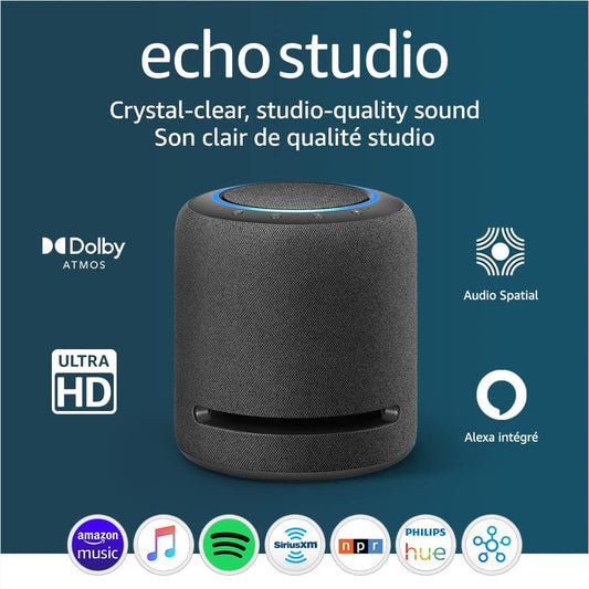 Amazon Echo Studio (newest model), Our best-sounding Alexa speaker, Perfect for living rooms, family rooms, and other large spaces, Charcoal