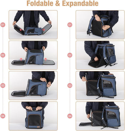 Lekesky Cat Backpack Expandable Dog Carrier Backpack Airline Approved Pet Backpack Carrier for Cats, Small Dogs, Puppies Under 13 Lbs, Grey