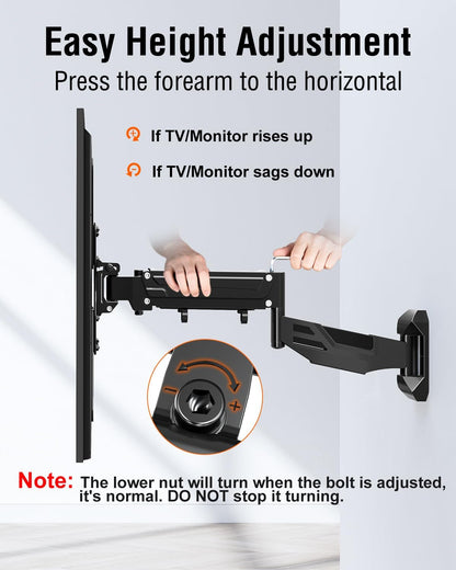 ELIVED Height Adjustable TV Wall Mount for Most 23-55 Inch tvs, Spring Arm Full Motion Swivel Tilt Articulating TV Mount Bracket, Max VESA 400x400mm, Support 11-66 lbs, YD1010