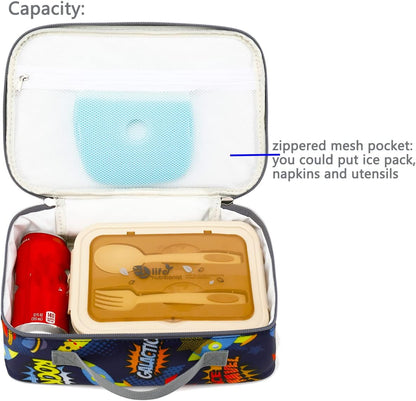 FlowFly Kids Lunch Box Insulated Soft Bag Mini Cooler Back to School Thermal Meal Tote Kit for Girls, Boys, Black
