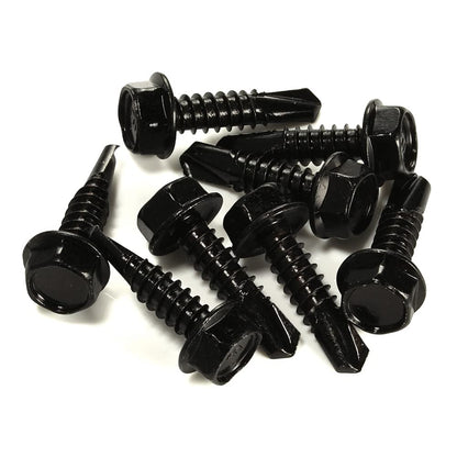 #10 x 1 Hex Washer Head Self Tapping Drilling Screws Black Oxidized, 410 Stainless Steel, 100 PCS