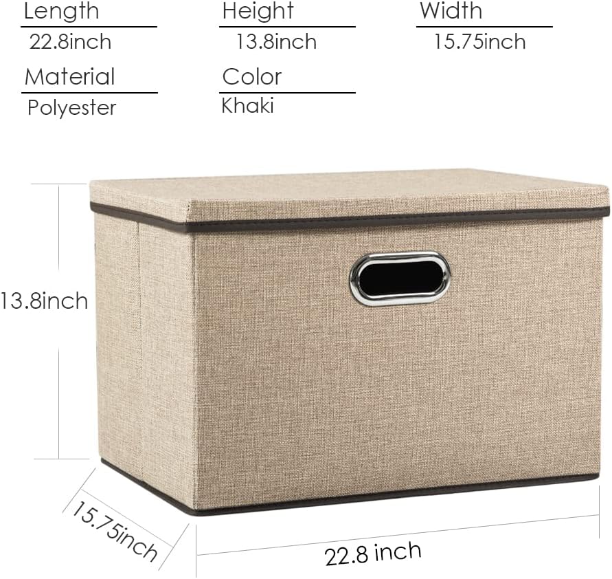 PRANDOM Large Foldable Storage Bin with Lid [1-Pack] Linen Fabric Decorative Storage Box Organizer Containers Basket Cube with Handles Divider for Bedroom Closet Office Living Room (17.7x11.8x11.8")