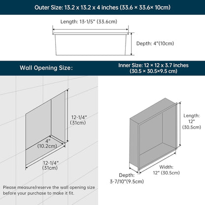 BLYLUND Shower Niche 12" x 24" NO Tile Needed,Matte Black Double Shelf Organizer, Square Corners Wall-Inserted Niche Recessed Shower Shelf Modern Soap Niche for Bathroom