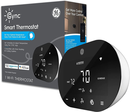 GE CYNC Smart Thermostat, Programmable Wi-Fi Thermostat, Works with Alexa and Google Home, Black, Medium