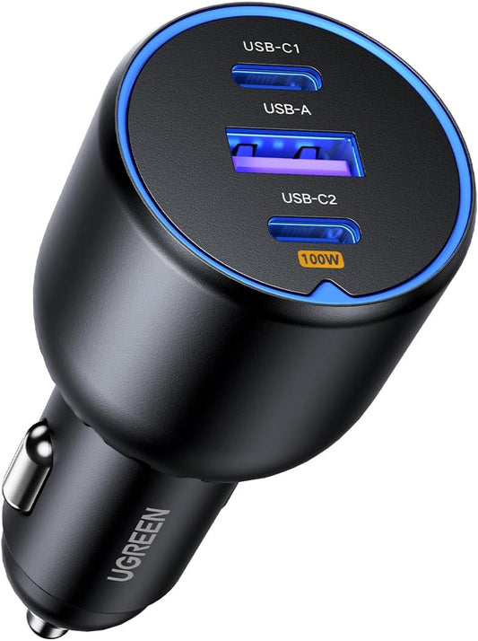 UGREEN 130W Car Charger USB C Fast Charger PD3.0 QC4.0 PPS Fast Charging Car Phone Adapter Compatible with Dell XPS, MacBook, iPhone 16 15 14 Pro Max, Galaxy S25 S24 Ultra, iPad (Cable Not Included)