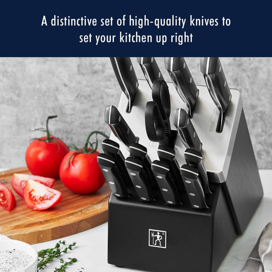 HENCKELS Solution Razor-Sharp 16-pc Self Sharpening Knife Block Set, Chef Knife, Bread Knife, Steak Knife, German Engineered Informed by 100+ Years of Mastery - PuriLite