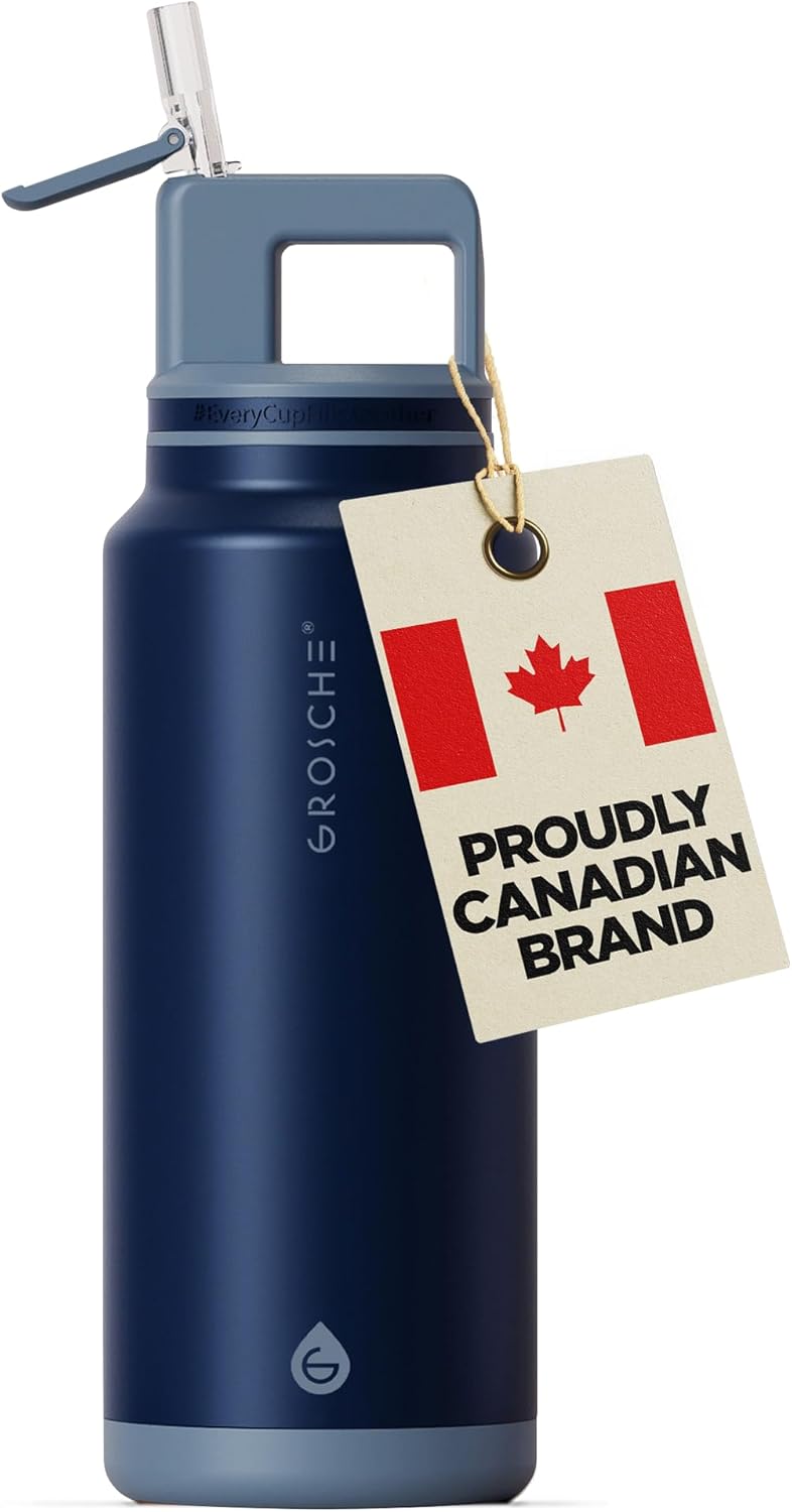 GROSCHE Alpine Flip 'N Sip 16oz Insulated Water Bottle - Stainless Steel, Leakproof Flask with Straw - Perfect for Gym, Travel, Sports & Outdoor Use, Canadian Brand! - 16 fl. oz, Scuba Blue