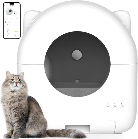 PetJoi Self Cleaning Litter Box, 76L Automatic Cat Litter Box Self Cleaning for Multiple Cats, APP Control Safe Low Noise with Roll Garbage Bags,Deodorizer and Cleaning Brush