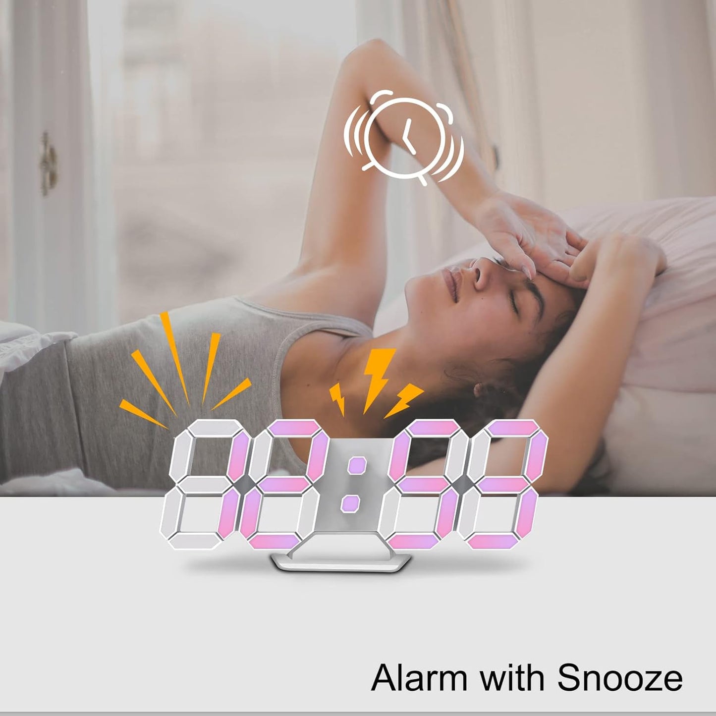 Deeyaple 3D LED Digital Wall Clock Modern Alarm Clock Adjust Brightness 12/24 Time Date Temperature Silent Snooze USB Night Light Remote Control Kitchen Bedroom Living Room Small 9.7 inch White