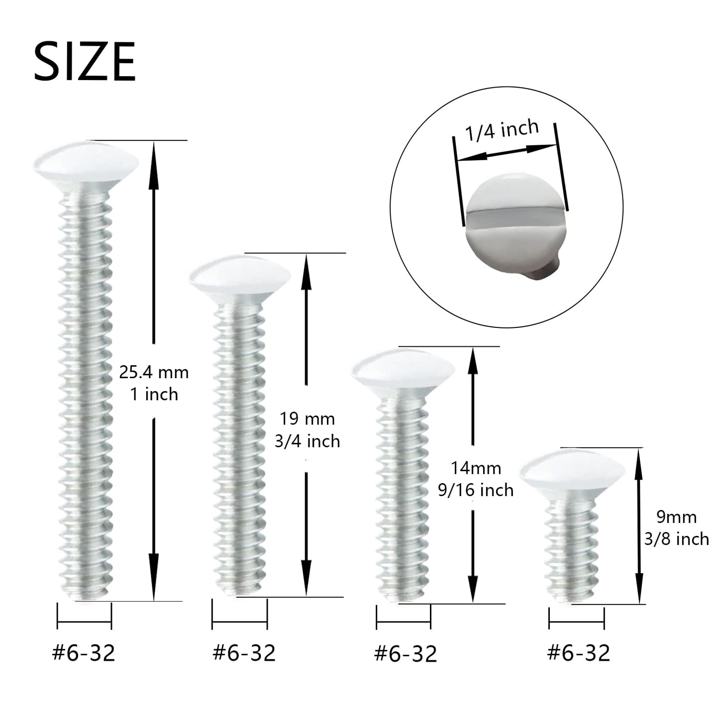 Taezn 6-32 Wall Plate Screws, 100 Packs White Outlet Screws 4 Length Sizes Perfect Replacement for Light Switch, Switch Plate and Wall Outlet Cover