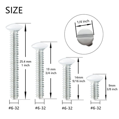 Taezn 6-32 Wall Plate Screws, 100 Packs White Outlet Screws 4 Length Sizes Perfect Replacement for Light Switch, Switch Plate and Wall Outlet Cover
