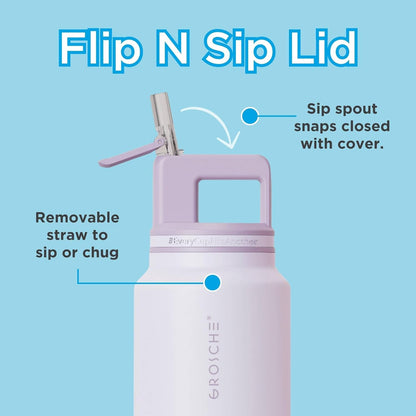 GROSCHE Alpine Flip 'N Sip 16oz Insulated Water Bottle - Stainless Steel, Leakproof Flask with Straw - Perfect for Gym, Travel, Sports & Outdoor Use, Canadian Brand! - 16 fl. oz, Scuba Blue