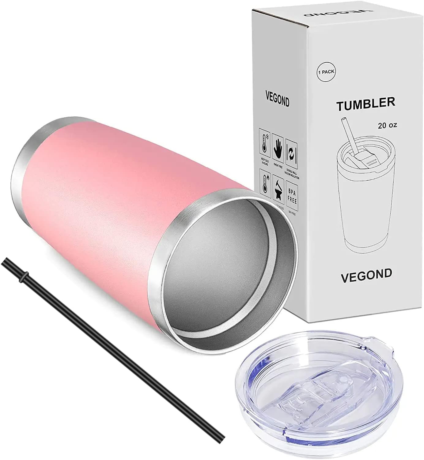 VEGOND 20oz Tumbler with Lid and Straw Stainless Steel Tumbler Cup Bulk Vacuum Insulated Double Wall Travel Coffee Mug Powder Coated Coffee Cup (Bluish Violet 6 Pack)