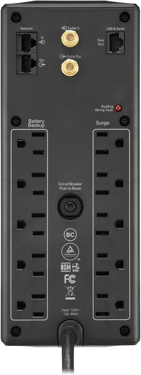 APC 1500VA UPS Battery Backup & Surge Protector, APC UPS Back-UPS Pro (BX1500M)
