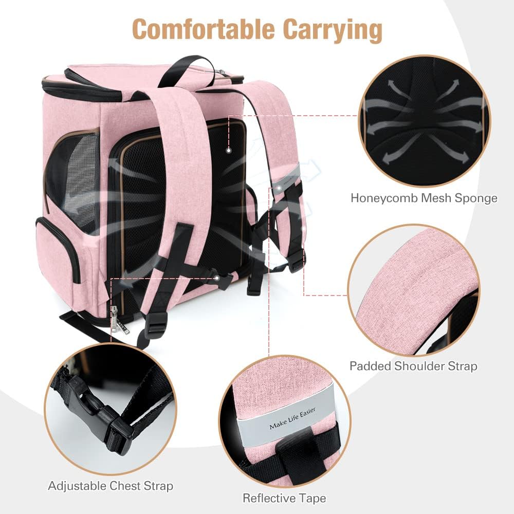 Lekesky Cat Backpack Expandable Dog Carrier Backpack Airline Approved Pet Backpack Carrier for Cats, Small Dogs, Puppies Under 13 Lbs, Grey