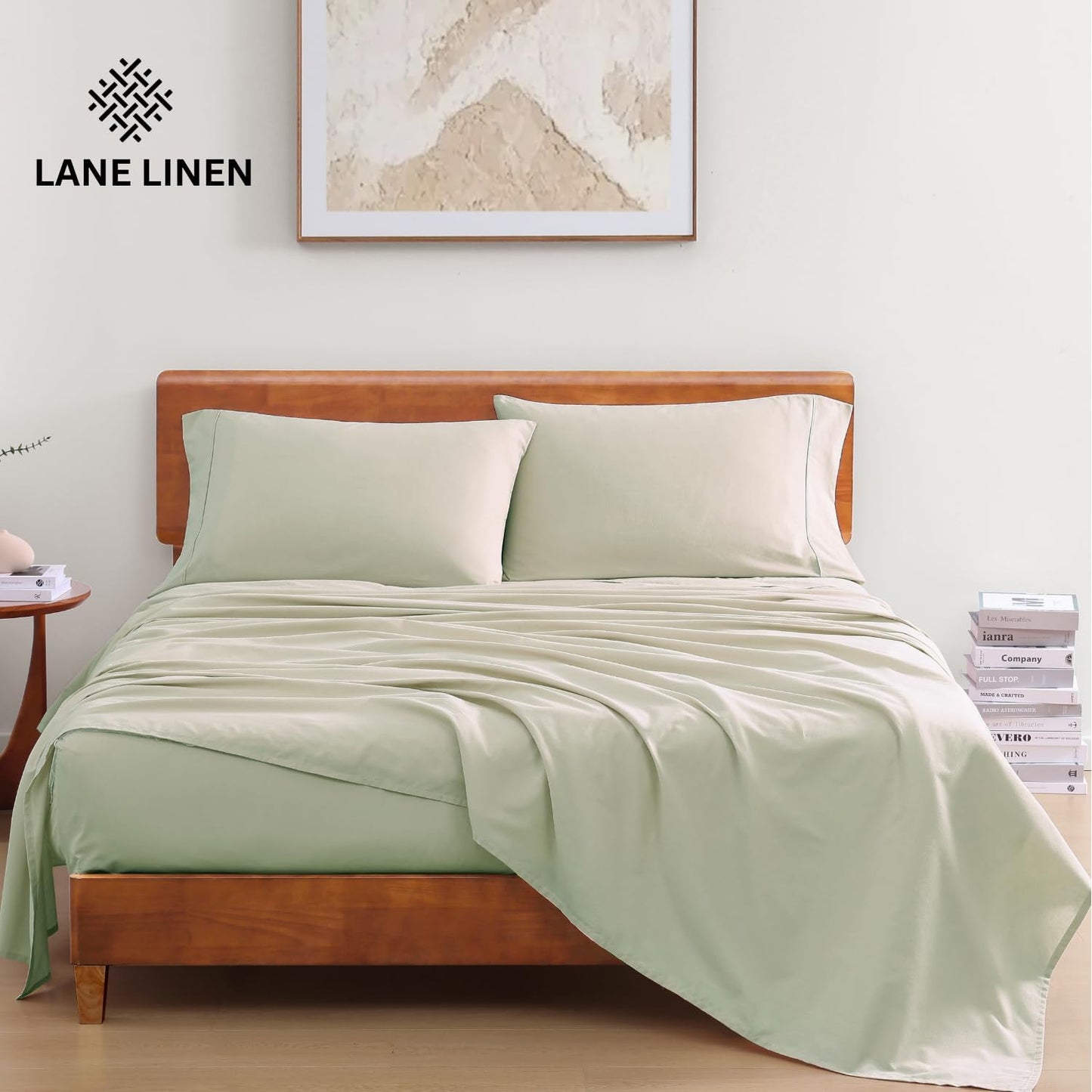 Lane Linen 100% Organic Cotton Queen Sheet Set, 4-Piece Percale Bed Sheets for Queen Bed - Soft, Breathable, Hypoallergenic, Deep Pocket Fits Mattress Up to 15" Deep, Hotel Quality Sheets - White