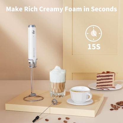 Maestri House Rechargeable Milk Frother, Handheld Electric Foam Maker Waterproof Detachable Stainless Steel Whisk Drink Mixer Foamer with Stand,LunaFro