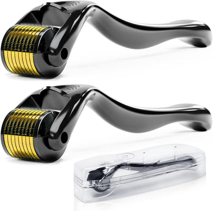 Microneedling Roller, 2Pack Derma Roller 0.5MM & 1MM for Women and Men, 540 Titanium Derma Roller for Hair Beard Facial Skin Face