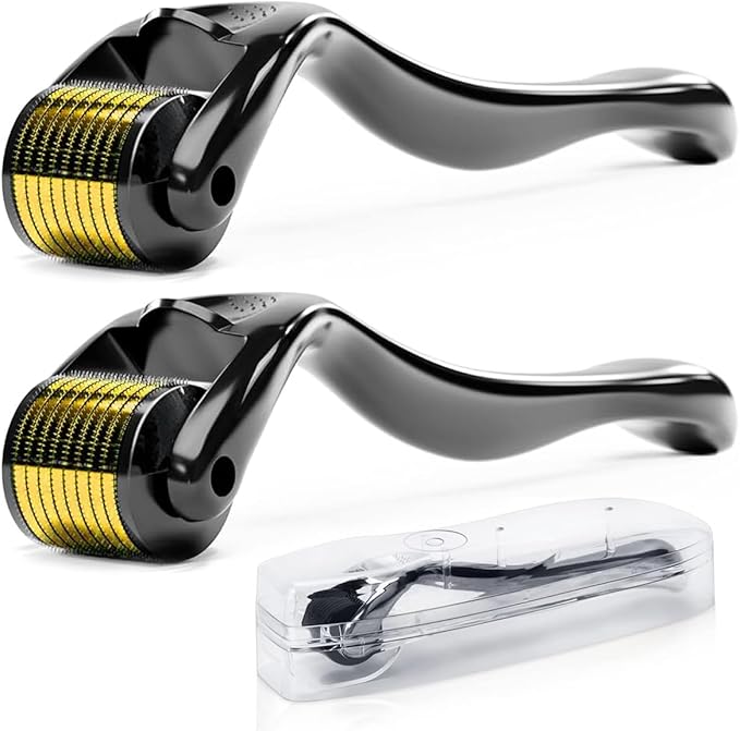 Microneedling Roller, 2Pack Derma Roller 0.5MM & 1MM for Women and Men, 540 Titanium Derma Roller for Hair Beard Facial Skin Face