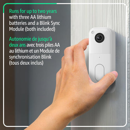 All-new Blink Video Doorbell – Head-to-toe HD view, two-year battery life, and simple setup. Required Sync Module not included – Add-On (Black)